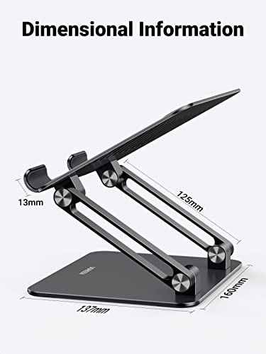 UGREEN Tablet Stand Holder for Desk Dual Rod Support Aluminum Tablet Holder Adjustable Multi-Angle Home Office Accessories Compatible with iPad Pro 13 12 11 10.5 Air Mini 5 4 3 2 Phone E-Reader Black - color: Black