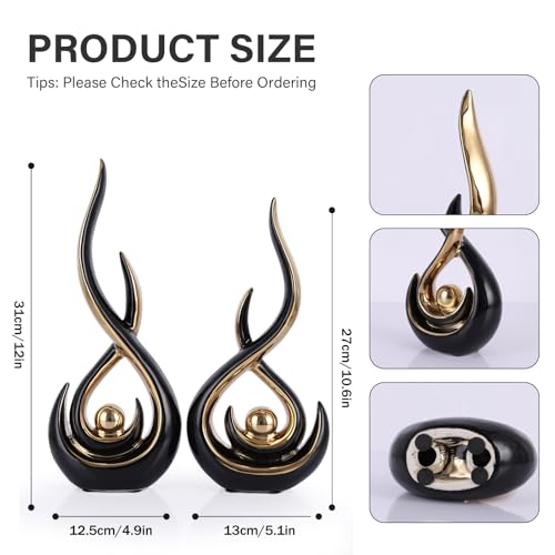DOVDOV Ceramic Abstract 2 Piece Statue Set, Black and Gold Home Decor Accents for Home Decor Statue Mantelpiece on Unique Shelf Decor, TV Cabinet Divider Table top and Dining Table Centerpiece. - color: Bg