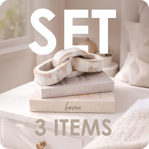 Modern Decorative Books Set of 2 Premium Linen Hardcover Faux Book Box with Reliable Magnetic Closure & Paulownia Wooden Chain