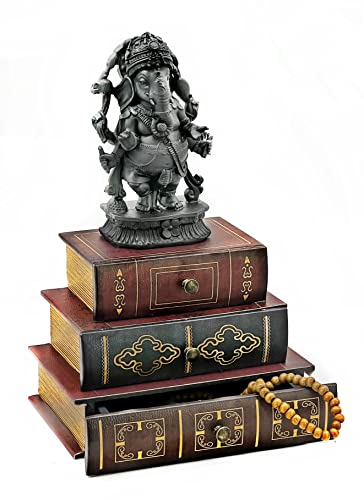 Bellaa 28076 Book Box with Drawers Hidden Storage Trinket Keepsake Decorative Bookends Vintage Antique Flux Leather Wood Organizer Retro Farmhouse Boho Home Decor - style: Vintage