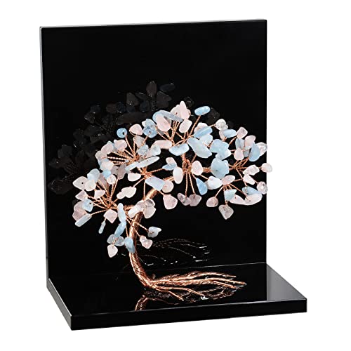 rockcloud Set of 2 Aquamarine and Rose Quartz Crystal Tree Acrylic Decorative Bookends, L-Shaped Heavy Duty Book Ends to Hold Books for Home Office Shelves, Blue&Pink - color: Blue&pink