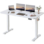 Furmax Electric Height Adjustable Standing Desk Large 55 x 24 Inches Sit Stand up Desk Home Office Computer Desk Memory Preset with T-Shaped Metal Bracket, White - color: White, size: 55 Inch