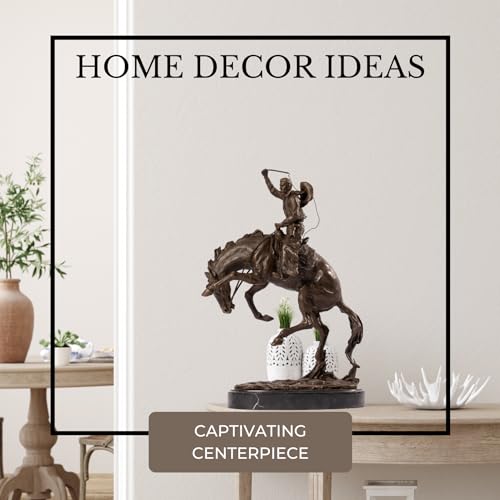 Bronze The Bronco Buster Sculpture by Frederic Remington - Classic Western Cowboy Taming Wild Horse Bronze Statue, Perfect for Art Collectors and Home Decor (Oval Base) - color: 4-oval Base