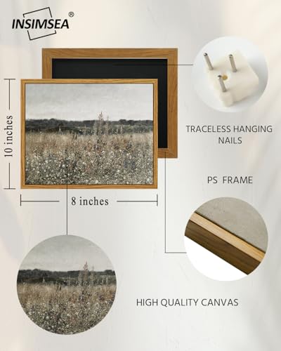 InSimSea Framed Canvas Wall Art, Meadow with Flowers Painting, Landscape for Living Room, Bedroom, Home, Bathroom Decor, 8x10 - color: Champ Fleuri, size: 10"L x 8"W