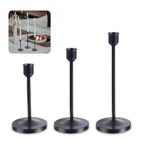 Flameless White Taper Candles Flickering, Flameless White Taper Candles Flickering with Black Metal Candle Holder 3pack Candlestick Holders, for Bathroom,… - size: 3pack taper's