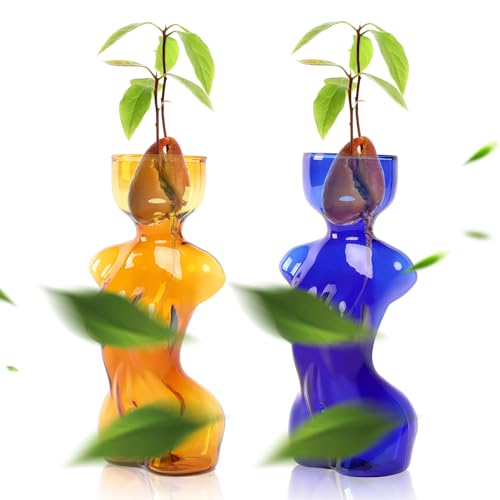 Propagation Vases for Plants Plant Propagation Jars Unique Body Avocado Vase Glass Planter Perfect for Seed Starting Water Rooting and Home Decor Gift for Father - color: Amber Blue