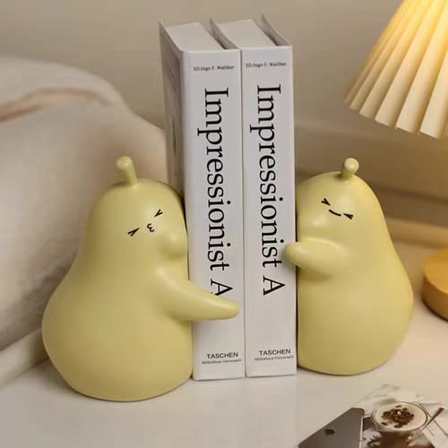 Linxia Pear Bookends Cheese Yellow Ceramic Creative Bookends for Shelves Book Holder Stopper for Books/Movies/CDs/Video Games (1 Pairs) Hug Style - color: Goose Yellow, size: Hug style