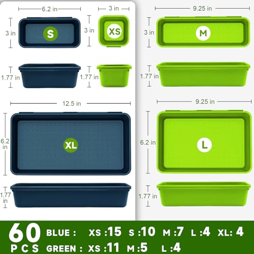 Tool Box Organizer Tray, Toolbox Desk Drawer Organizer, Tool Box Tray, Toolbox Organization Storage for Rolling Tool Chest (60PCS (Blue+Green)) - color: 60PCS (Blue+Green)