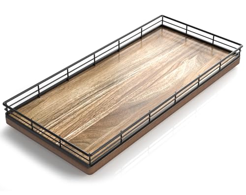 Acacia Bathroom Toilet Tank Tray, 13" Wood Toilet Paper Storage Basket Back of Toilet Basket Organizer, Vanity Tray for Perfume Makeup Candle Kitchen Counter Coffee Table Decor - color: Acacia, size: 13" x 6.5" x 1.5"