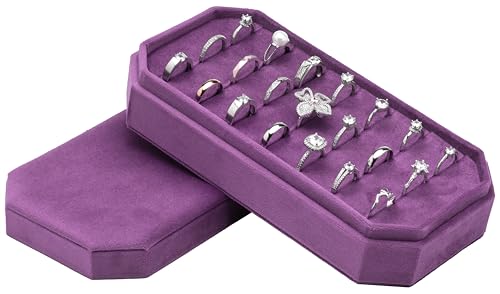 Velvet Ring Organizer Display Tray Jewelry Box Earring Holder Case for Wedding Birthday Christmas Day (Purple) - color: Purple