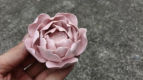 Peony Bud, 3.15" Ceramic Flower Wall Art Decor, Artificial Flower Wall Sculpture,Handmade Ceramic Flowers for Home,Hallway,Living Room, Kitchen,Bathroom (Pink) - color: Pink, Peony Bud, size: 3.15"