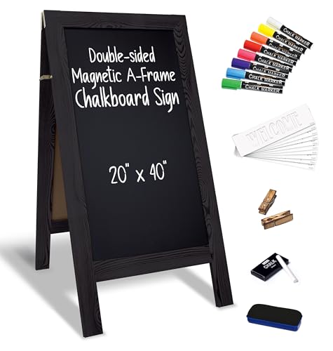 Better Office Products Magnetic A-Frame Chalkboard Sign, Extra Large 20" x 40", Standing Chalkboard Easel, Deluxe Set with Multiple Accessories, Outdoor Sidewalk Sandwich Board Sign,(Black) - style: Black