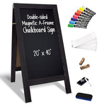 Better Office Products Magnetic A-Frame Chalkboard Sign, Extra Large 20" x 40", Standing Chalkboard Easel, Deluxe Set with Multiple Accessories, Outdoor Sidewalk Sandwich Board Sign,(Black) - style: Black