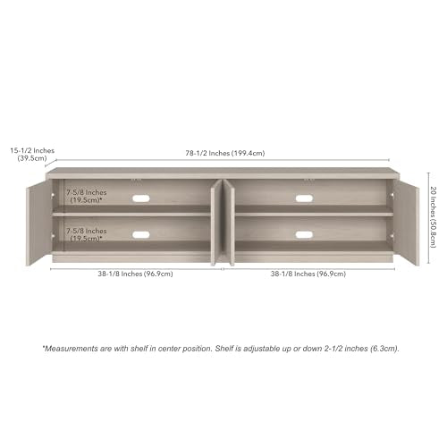 Henn&Hart Fluted TV Stand for TVs up to 85" with 2 Concealed Ribbed Storage Cabinets and Adjustable Shelves for Living Room, Family Room, or Office, Beech White - color: Beech White, size: 79" TV Stand