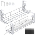 Under Desk Cable Management Tray, 31.5'' No Drill Heavy Duty Steel Cable Tray Organizers, Wire Management Tray Cable Rack with Clamp Mount, Adjustable Metal Under Desk Tray (White, 2 Pack) - color: White, size: 2 Pack