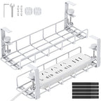 Under Desk Cable Management Tray, 31.5'' No Drill Heavy Duty Steel Cable Tray Organizers, Wire Management Tray Cable Rack with Clamp Mount, Adjustable Metal Under Desk Tray (White, 2 Pack) - color: White, size: 2 Pack