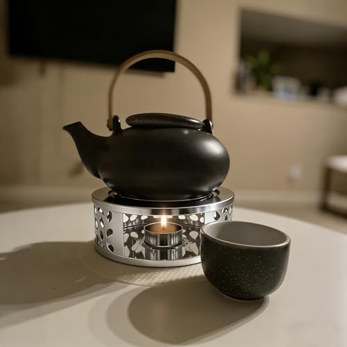 4 PCS Teapot Warmer, Stainless Steel Teapot Warmer, Metal Teapot Heater with Tealight Candle Holder, Brushed Coffee Tea Warmer Base for Glass or Ceramic Teapot, Silver