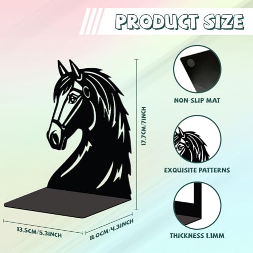 Peacoblue Metal Bookends for Shelves, Modern Decorative Heavy Duty Study Book Support Stoppers for Office, Desk, Shelf, Room 5.3"x4.3"x7" Cast Iron Simple Tall Bookends, 1 Pair (Horse Head) - style: Horse Head