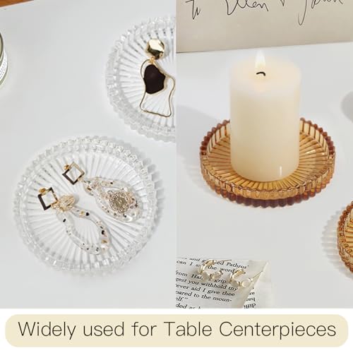 Glass Pillar Candle Holder, 4" Amber Candle Plates Set of 3, Glass Candle Holders for Wedding, Party, Holiday, Home Decor, Table Centerpiece - color: Amber, size: 3 pcs