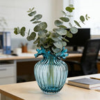ZAVOOS Hand Blown Glass Vase, Modern Art Decorative Blue Vase for Flower Plants, Unique Bubble Waves Mouth Vase for Home Decor, Living Room Centerpieces, Table Bouquet, Wedding Decoration