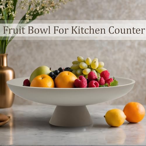 LIN CHUAN Large Decorative Bowl, Modern Resin Pedestal Bowl for Home Decor, Stylish Fruit Bowl for Kitchen Counter, Chic Key Holder for Entry Table, Grey - color: Gray
