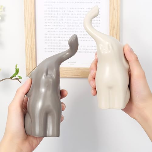 QINJIEJIE Elephant Statue Elephant Figurines Loving Gifts for Women Couples Ivory Wedding Anniversary Modern Ceramic Elephants Sculpture Lucky Elephants Ornament in Love - color: Beige & Grey