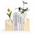 Ceramic Vase Bookends for Shelves, Modern Decorative Bookends with Flower Vase, Aesthetic Bookshelf Decor Book Ends with 2 Artificial Tulip Flowers
