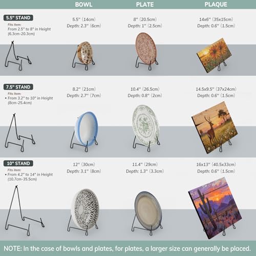 PUERSI 2 Pack Bowl Display Stand, 10 Inch Iron Bowl Holder, Large Plate Stands for Display Large Deep Plates, Platters, Easels, Dishes, Frame, 10" H X 6.2" W X 6.9" D (For Bowls under 5" in Depth)