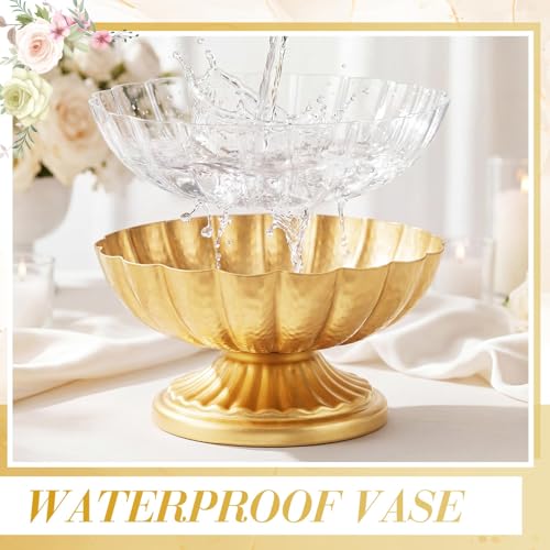 2 Pcs Metal Compote Bowl for Centerpiece Flower Holder Small Compote Vase Decorative Indoor Outdoor Flowers Fruits Plant for Valentine's Day Wedding Home Party Decoration (Bright Gold) - color: Bright Gold