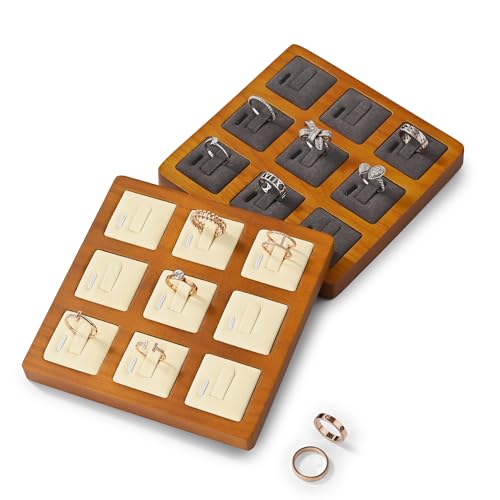 Oirlv Solid Wood Ring Display Stand Showcase Ring Display Organizer Tray 9 Bits Jewelry Holder(Creamy-white) - color: Creamy-white