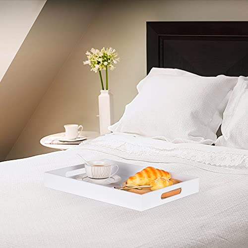 White Acrylic Large Ottoman Tray with Handles 16"x20"x2" Spill Proof Serving Tray Rubber Boot Organizer Tray Decorative for Living Room Bedroom Kitchen Entryway Coffee Table Countertop - color: White, size: 20" x 16" x 2"