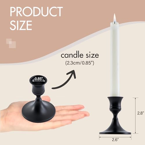 Willceka Black Taper Candle Holder, Candlestick Holders, Vintage Metal for Table Centerpieces Wedding Decor (Matte Black, 2 Pcs)