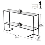 Cozy Castle 52" Entryway Table, 2-Tier Narrow Console Table with Tempered Glass & Sturdy Metal Frame, Modern Sofa Table with Storage Shelves for Entryway, Hallway, Foyer, Living Room, Black - color: Black Metal Frame