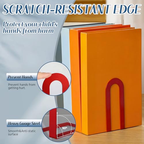 Chunful 6 Pcs Modern Metal Book Ends for Shelves Decorative Small Bookends Book Shelf Organizer Minimalist Design Stopper to Hold Books for Home Office (Red,5.5 * 3.75 * 2.25inch) - color: Red, size: 5.5*3.75*2.25inch