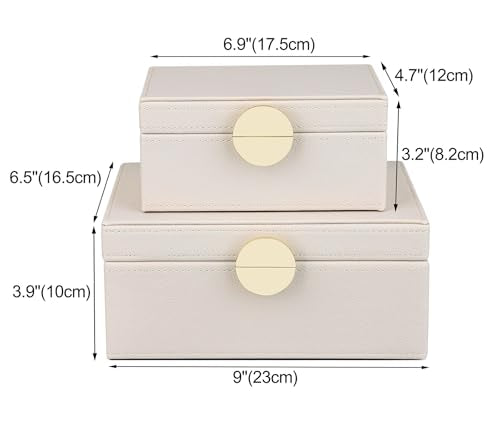 HofferRuffer Faux Leather Jewelry Boxes, Decorative Boxes Storage Accessory Organizer with Gold Hardware Decor, Classic Vegan Leather Set of 2 Pieces (CreamWhite) - color: CreamWhite