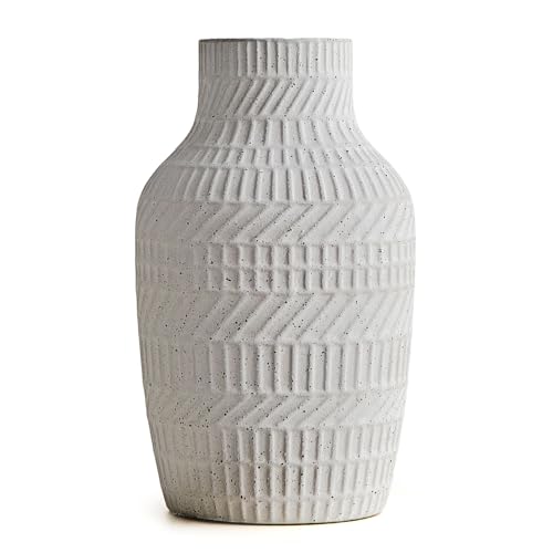 Boho White Ceramic Vase, 8.7" Matte Textured Flower Vase for Home Decor, Minimalist Table Centerpiece for Living Room, Office, Bedroom (Matte White Vase) - color: Matte White Vase