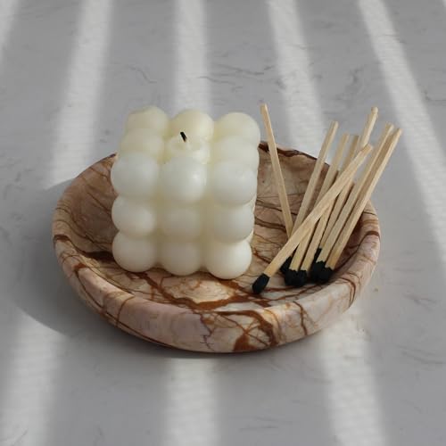 Nawgnail Natural Travertine Marble Jewelry Dish 5.5", Trinket Dish for Ring Earring, Gift for Woman Daugther(Pink Marble) - color: Pink Marble