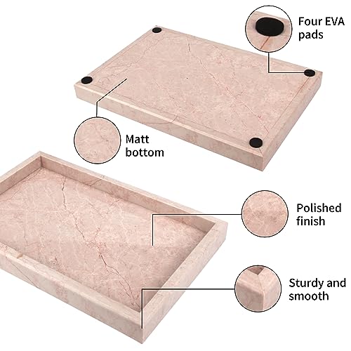 Marble Bathroom Vanity Tray, Natural Luxury Vanity Home Kitchen Bathroom Table Tray, Stone Decorative Countertop Dresser Trays for Key Coffee Perfume Jewelry Makeup (Pink/Cream Rose, 12"x 8" x1.2") - color: Pink/Cream Rose, size: 12" x 8" x 1.2"