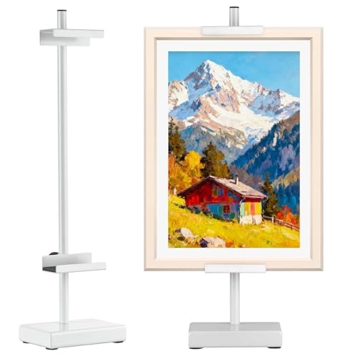 Rofio Adjustable Tabletop Easel Stand, Picture Easel Stand up to 17” H, Metal Picture Frame Holder for Artwork, Photo, Signs & Certificates (White) - color: White