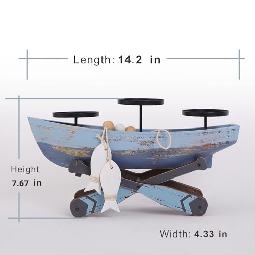 Nautical Candle Holder for Beach House Table & Lake House - Ocean Themed Farmhouse Boat Candlestick Holders, Marine Beach Style Handmade Coastal Accent, Housewarming Gifts