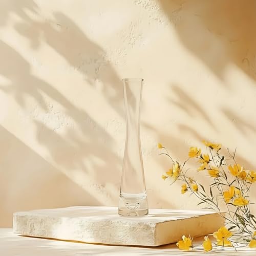 Hand-Made Blown Glass Bud Vase Vintage Mini Mouth Single Rose Vase Floral Container for Home Wedding Office Christmas Decor (20cm Height)
