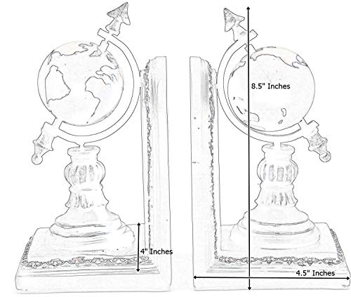 Bellaa Decorative Bookend Globe Arrow Armillary Atlas Celestial Sphere Astronomy Art Vintage Statues Book Ends Heavy Duty Shelf Supports Shelves Stoppers Holder Nonskid