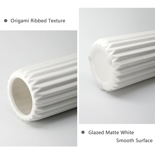 GeLive Matte White Ceramic Vase Glazed Ribbed Origami Stripe Waterproof Minimalism Home Decor Centerpiece for Fresh Bud Artificial Dried Flowers 8 Inch - style: Origami Stripe
