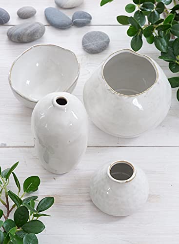 Serene Spaces Living Glazed Ceramic Fishbowl Vase- Centerpiece for Vintage Weddings, Events, Measures 4" Tall and 5" Diameter - color: White