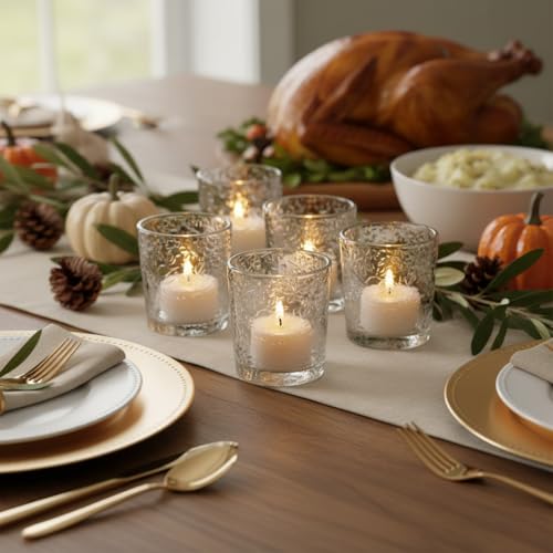 12 Pack Hummingbird Embossed Glass Candle Holders – Votive Tealight Holders with Patent Design, Decorative Embossed Glass Cups for Wedding Centerpieces, Parties, and Home Décor (Crystal Clear) - color: Crystal Clear