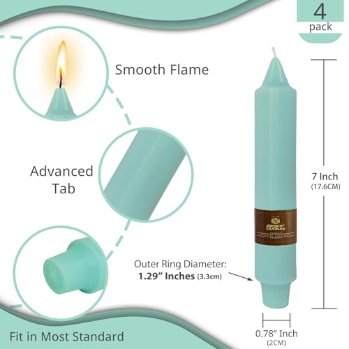 NJAO HOO Mint Green Short Taper Candle 7 Inch Candlesticks Unscented Dripless Tapered Candle Set for Spring Home Decor Wedding Party Dinner Candles, 4 Pack - color: Mint Green, size: 7 In