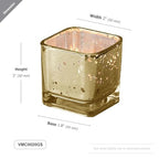 WGV 2 Inch Gold Speckle Square Cube Glass Votive Candle Holder, Small Tiny Mercury Tea Light 2x2”, 1 Pc - color: Gold-square-2"