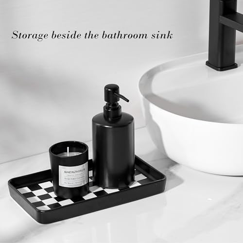 10"×6"×1" Texture Checkered Surface Bathroom Vanity Tray for Countertop- Ceramic Decorative Organizer Tray for Dresser Top, Toilet, Perfume, Sponge Holder Soap Dish Dispenser for Kitchen Counter - color: Black Color With Checkered Pattern-1 Pc
