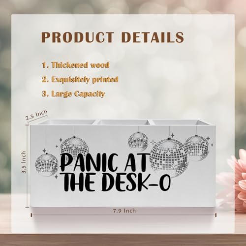 Funny Trendy Disco Ball Pencil Pen Holder for Desks, Panic at the Desk-O Mental Health Wooden Pencil Holder Organizer for Home Office Desk Accessories, Office Humor Gifts for Women - color: Color-Desk accessories white 04