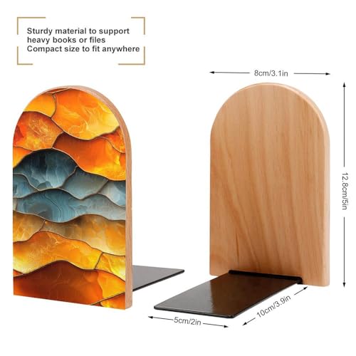 Abstract Tortoise Shell Pattern Wooden Bookends Shelves 2 PCS Stained Glass Sturdy Book Holders Desktop Organizer for Home Office Libraries - color: Color-1